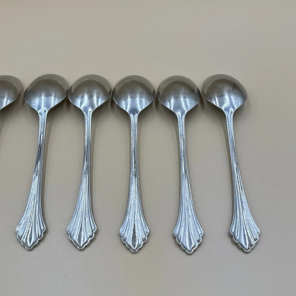 Oneida Bancroft Stainless Flatware Spoon Lot - 7 Oval Soup Spoons Replacements